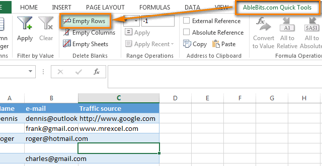 deleting blank column cells in excel for mac